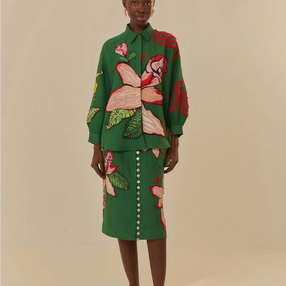 FARM Rio Green Floral Blouse - Picture 2 of 13
